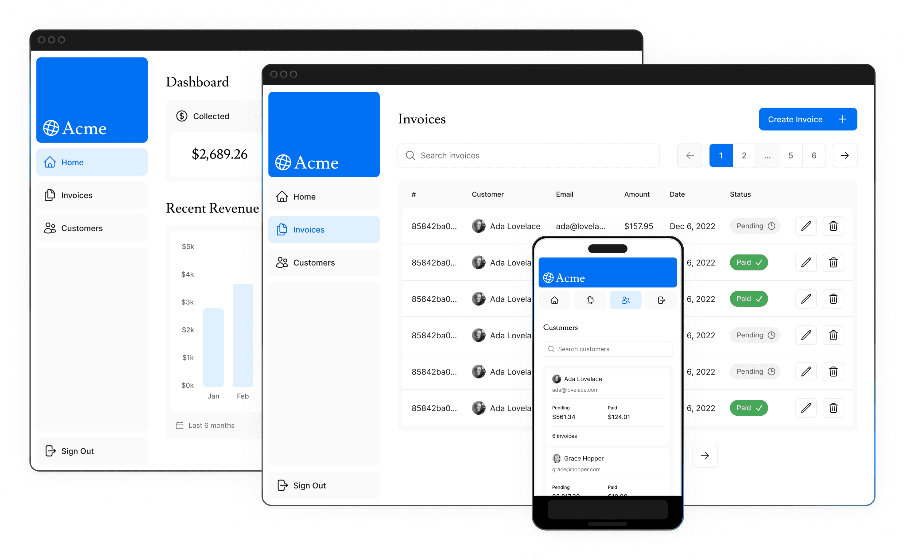 Screenshots of the dashboard project showing desktop and mobile versions.